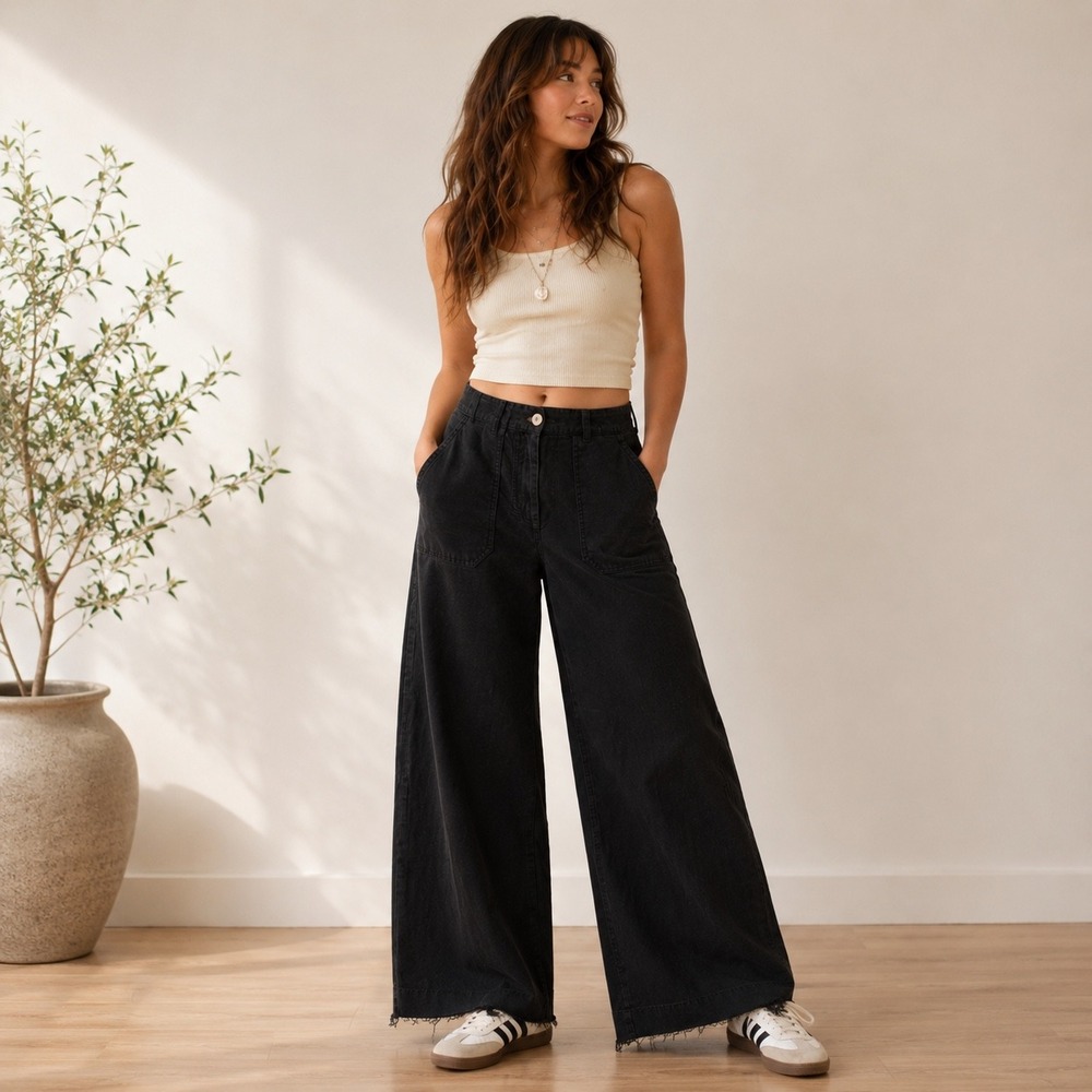 Bridge & Burn Gladstone Wide Leg Utility Pants Black High Rise Size 27